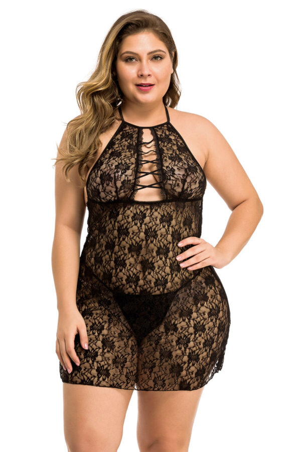 Plus Size Sheer Daisy Lace Halter Dress