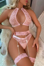 Pink Allure High Neck Lace & Garter Set