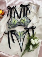 Romantic Butterfly Embroidered Tie-Strap Lingerie Set