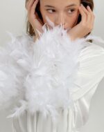 Bridal White Satin Feather Trim Long Robe