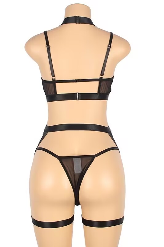 Leopard Print Strappy Harness Lingerie Set