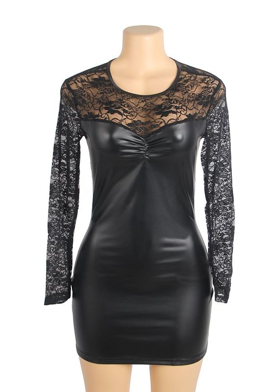 Midnight Lace & Faux Leather Mini Dress