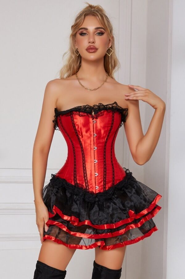Scarlet Seduction Lace-Trimmed Corset Dress