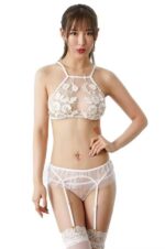 Delicate Sheer Lace & Floral Appliqué Bridal Set