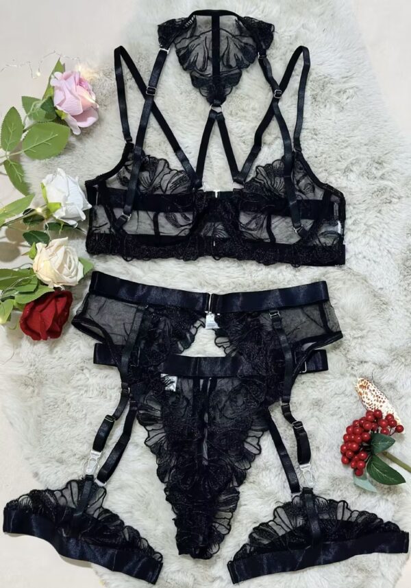 Black Floral Lace Lingerie Set