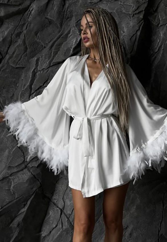 Midnight Sapphire Feather Satin Robe