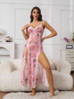 Floral Mesh Sheer Nightdress with High Slits