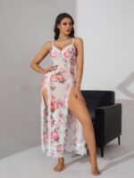 Floral Mesh Sheer Nightdress with High Slits