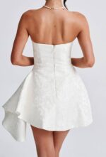 Elegant White Jacquard Strapless Mini Dress