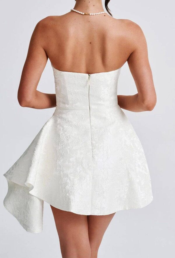 Elegant White Jacquard Strapless Mini Dress