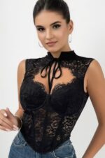 Black Lace High Neck Corset Top