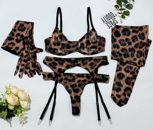 Leopard Print Seduction Lingerie with Long Gloves