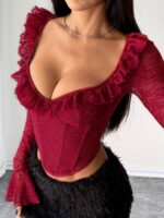 Burgundy Lace Corset Top