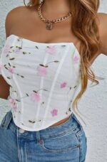 White Floral Embroidered Strapless Corset