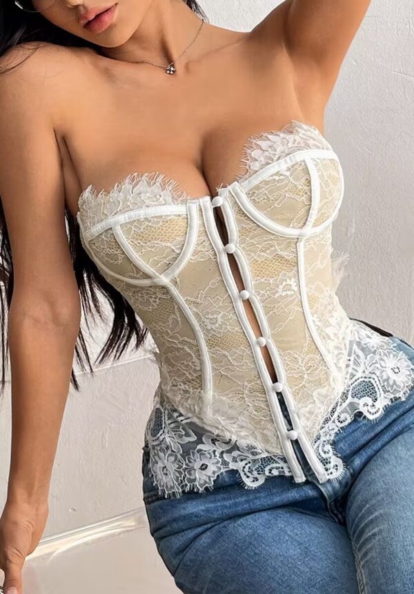 Burgundy Lace Strapless Corset Top