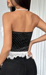 Lace Trim Polka Dot Corset