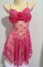 Hot Pink Heart Mesh Babydoll