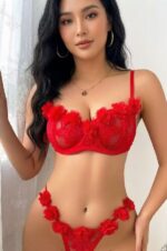 Seductive Red Floral Lace Bra & Thong Set