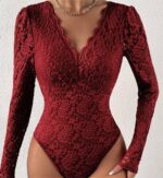 Pink Floral Lace Long Sleeve Bodysuit