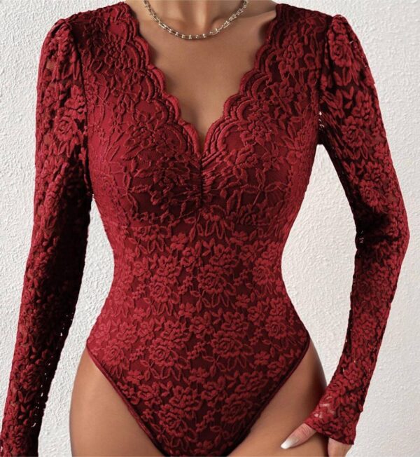 Pink Floral Lace Long Sleeve Bodysuit