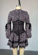 Floral Print Lace Trim Corset Mini Dress