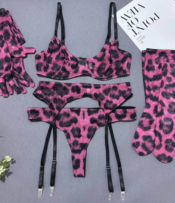 Leopard Print Seduction Lingerie with Long Gloves