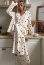 Red Heart Print Pajama Set