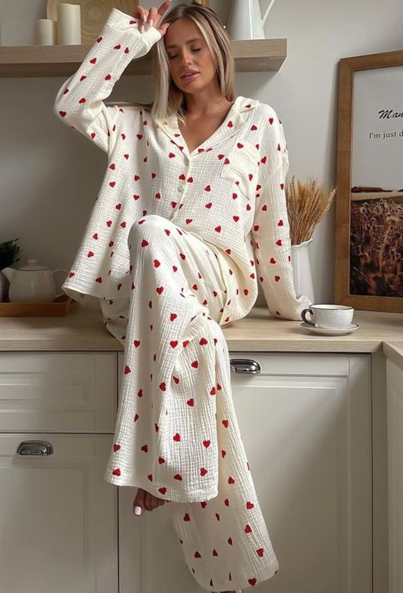 Red Heart Print Pajama Set