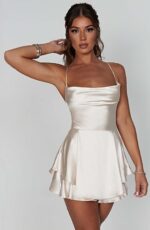 Red Satin Cowl Neck Mini Dress