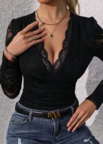 Lace Long-Sleeve V-Neck Teddy Bodysuit