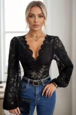 Scalloped Lace Bell-Sleeve Bodysuit