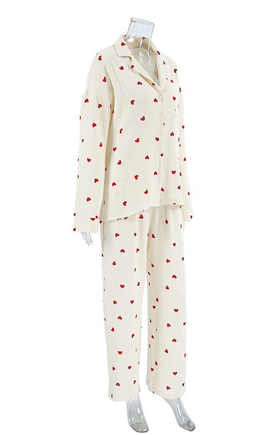 Red Heart Print Pajama Set