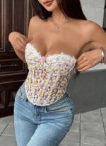 Floral Lace Strapless Corset Top