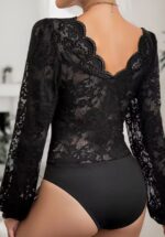 Scalloped Lace Bell-Sleeve Bodysuit