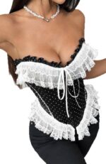 Lace Trim Polka Dot Corset