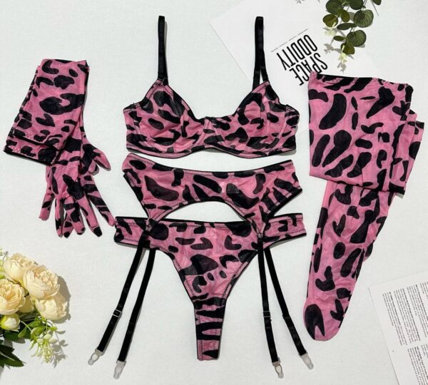 Leopard Print Seduction Lingerie with Long Gloves