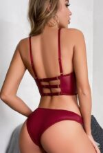 Burgundy Leather & Lace Zipper Lingerie Set