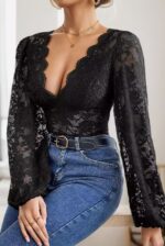 Scalloped Lace Bell-Sleeve Bodysuit