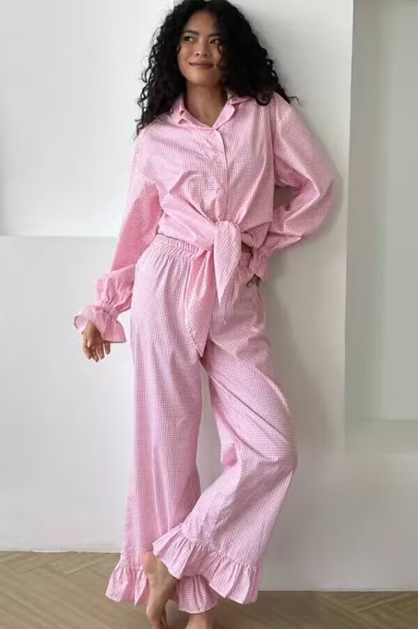 Pink Gingham Tie-Front Lounge Set