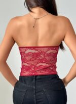 Burgundy Lace Strapless Corset Top