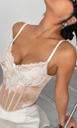 Lace Trim Nude Satin Bustier