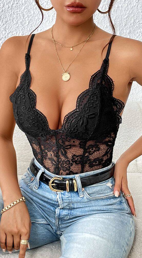 Scalloped Lace Plunge Teddy Bodysuit