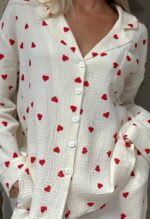 Red Heart Print Pajama Set