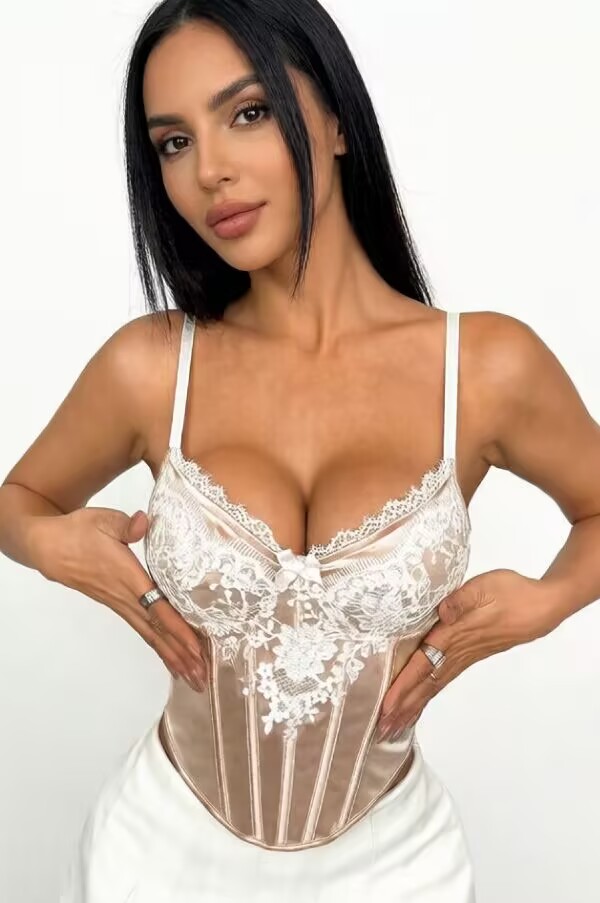 Lace Trim Nude Satin Bustier