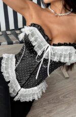 Lace Trim Polka Dot Corset