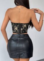 Black Lace Strapless Corset Top
