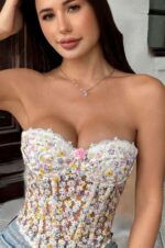 Floral Lace Strapless Corset Top