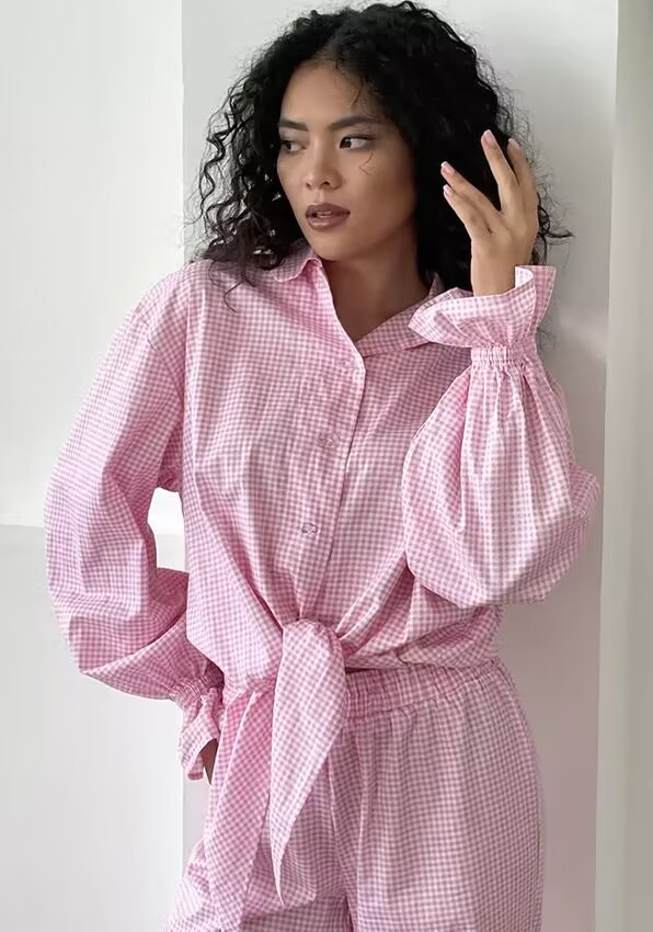 Pink Gingham Tie-Front Lounge Set