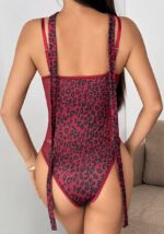 Burgundy Leopard Lace Bustier Bodysuit with Choker