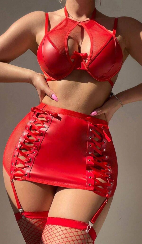 Obsidian Seduction Leather Mesh Lingerie Set